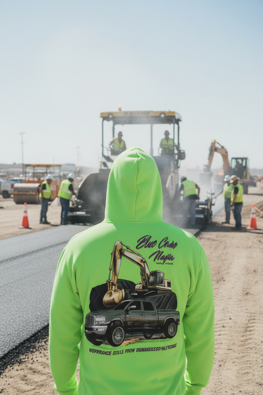 Blue Collar Mafia Hi-Viz Hoodie - Asphalt Paver Background